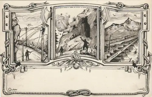 MILITÄR WWI - Skizze für Postkarte - Genie Telegrafen Bergleute Brücken