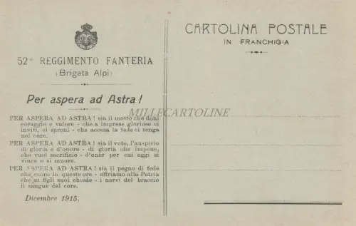MILITÄR WWI - 52. Infanterieregiment Brigade Alpen 1915 Freikarte