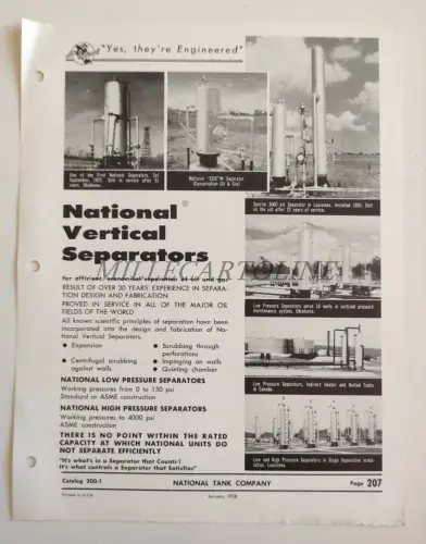 NATIONAL SUPPLY COMPANY TULSA OKLAHOMA - Vertical Separators 1958