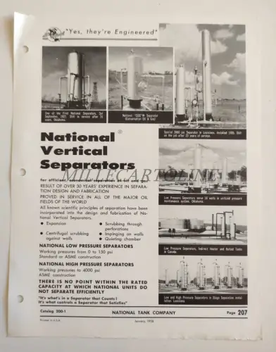 NATIONAL SUPPLY COMPANY TULSA OKLAHOMA - Vertikale Separatoren 1958