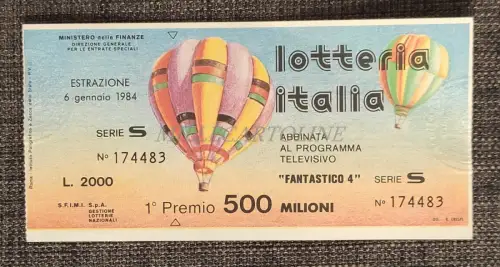 ITALIENISCHE LOTTERIE - Fantastische 4 Ziehung 6. Januar 1984