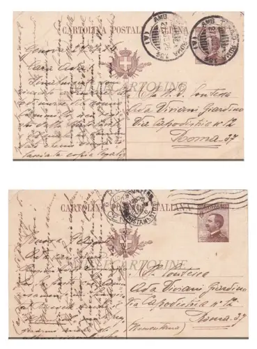 GENUA - 2 Ganzsachen c.40 2 Postkarten 1926 Wanderstempel 