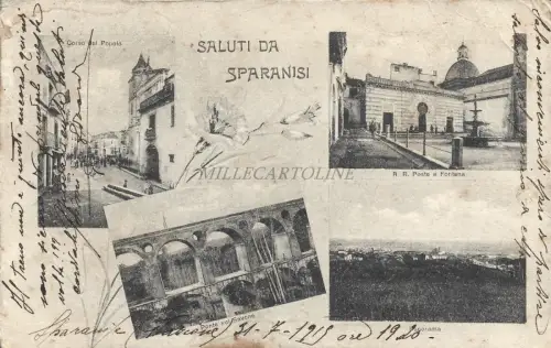 SPARANISE - Gruss - Bahnhof, Text unter Briefmarken 1919 Postkarte