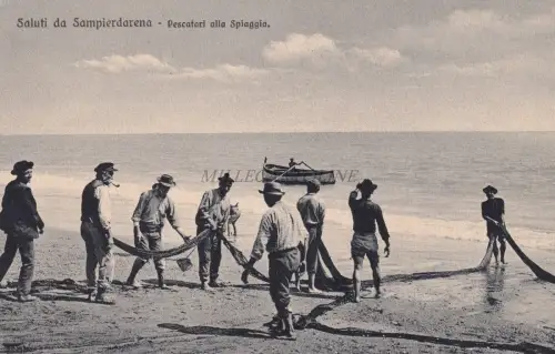 GENUA - Sampierdarena - Pescatori alla Spiaggia - Postkarte Ed.Minoli