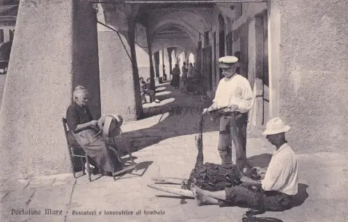 PORTOFINO MARE - Fischer und Arbeiterin am Tombolo - Postkarte Ed.Brunner