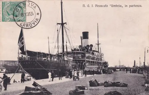 GENUA - NGI Navigazione Generale Italiana Piroscafo SS Umbria 1908 Postkarte