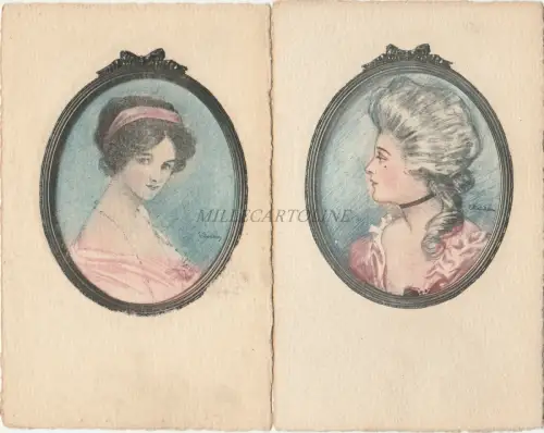 LEON VERDIER - 2 Postkarten - Damen (Finchley London)