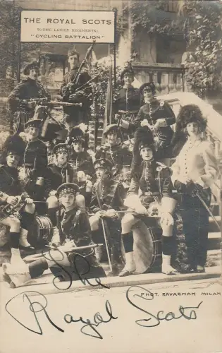 THE ROYAL SCOTS - Ladies Regimental Cycling Battalion Captain sign.WWI RPPC