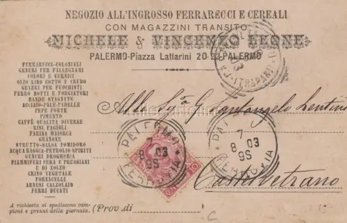 PALERMO: Kopfstück Michele e Vincenzo Leone - neg. Ferrarecci e Cereali 1903