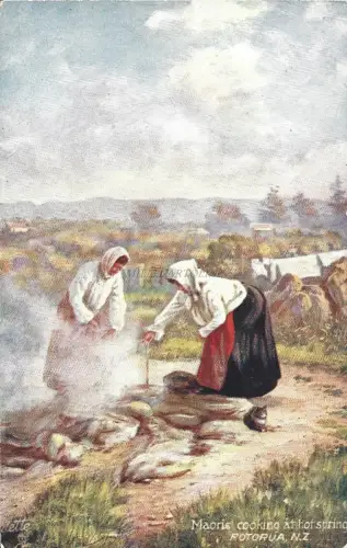 TUCK'S POSTCARD - Oilette Rotorua Neuseeland Maori kochen an heißen Quellen