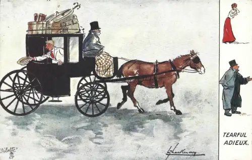 TUCK'S POSTCARD - Oilette Holiday making Tearful Adieux L.Thackeray