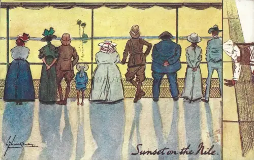 TUCK'S POSTCARD - Oilette Humor in Egypt Sunset on the Nile L.Thackeray