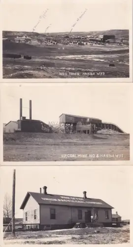 WYOMING - Hanna - Town & Coal Mine - 3 echte Fotopostkarten RPPC