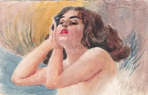 M.PALMARINI - Frau - handkolorierte Zeichnung 1917 Rom