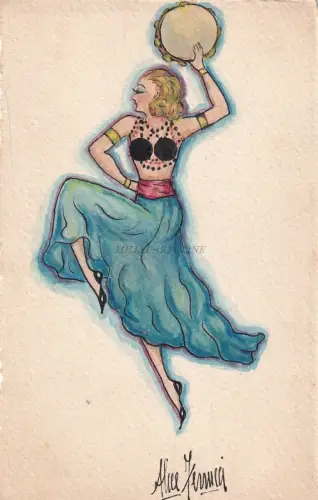 TANZ - Tänzerin - Postkarte handgezeichnet und koloriert, Alice Ferrucci 1929