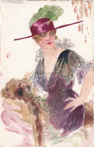 M.PALMARINI - Elegante Frau - Handkoloriertes Design 1916 Rom