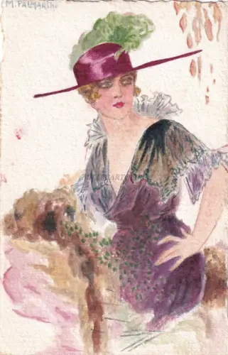 M.PALMARINI - Elegante Frau - handkolorierte Zeichnung 1916 Rom