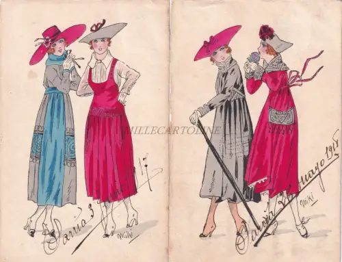 MIKI - 2 Postkarten 1917/18 Mode Frauen Imp.G.Savigny Paris