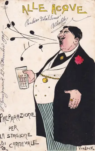 ENZO VAN DOCK - Serie Thermalbäder, Alle Gewässer, Karneval 1905 Postkarte