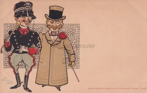 ENZO VAN DOCK - Militär und Gentleman am Arm 1900 Postkarte SEC Turin