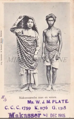 INDONESIEN - Makassaarscher Mann und Frau, Makasser, Postkarte 1905
