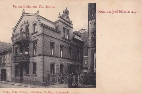 DEUTSCHLAND - Gruss aus Bad Münster a.St - Privat Badehaus Ph.Baum 1900 Postkarte