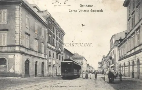 GENZANO DI ROMA - Corso Vittorio Emanuele, Straßenbahn 1906 Postkarte Ed.Caracuzzo