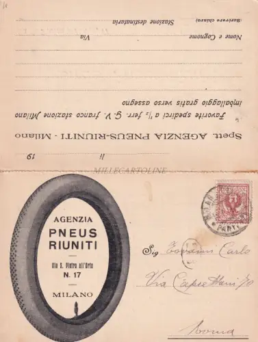 MAILAND - Doppel-Werbekarte Agentur Reifen Riuniti 1911 Autoreifen