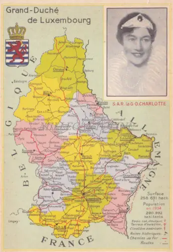 LUXEMBURG - Karte, S.A.R. la G.-D. Charlotte