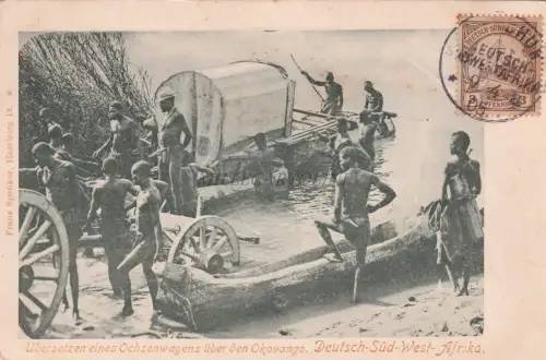 NAMIBIA - Ubersetzen Ochsenwagens Okovango, Deutsch Sudwest Afrika 1905 Postkarte