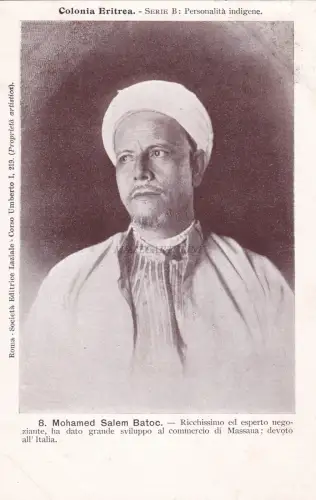KOLONIE ERITREA - Indigene Persönlichkeit - Mohamed Salem Batoc 1901 Postkarte
