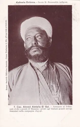 KOLONIE ERITREA - Indigene Persönlichkeit - Ahmed Abdalla El Gul 1901 Postkarte