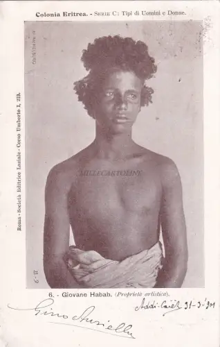 KOLONIE ERITREA - Typen von Männern und Frauen - Junge Habab 1901 Postkarte