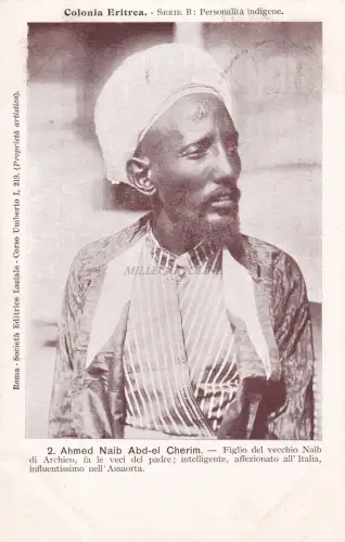 KOLONIE ERITREA - Indigene Persönlichkeit - Ahmed Naib Abd-el Cherim 1901 Postkarte