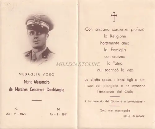WWII - Nachruf Santino Alpine Goldmedaille Mario Alessandro Ceccaroni 1941