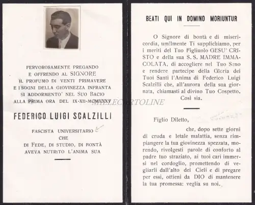 FEDERICO LUIGI SCALZILLI - Nachruf Santino und Foto 1935 Universitätsfaschist