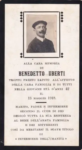 WWI - Santino Nachruf und Foto von Benedetto Uberti 1918 Krankenschwester der Menschheit