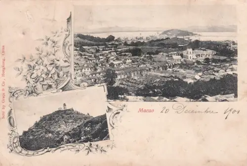 CHINA - Macao 1900 Postkarte Ed.Graca Hongkong - Überdruck Briefmarke Macau