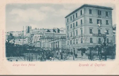 CAGLIARI - Largo Carlo Felice, Albergo Quattro Mori, Erinnerung, Postkarte