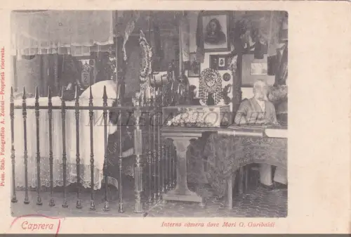 CAPRERA - Innenraum Zimmer, in dem G. Garibaldi starb, Postkarte