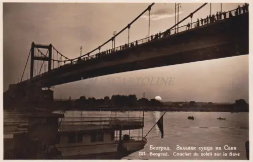 SERBIEN - Beograd Belgrad, Sonnenuntergang auf der Save, Foto Postkarte