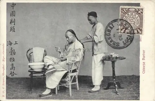 CHINA - Chinesischer Barbier 1900 Postkarte C.Bracco Shanghai