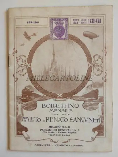 HAMLET UND RENATO SANGINETTI BRIEFMARKEN - Bulletin Mag Giu Lug Aug 1939