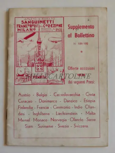 HAMLET UND RENATO SANGINETTI BRIEFMARKEN - Beilage Bulletin 1939