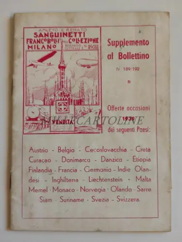 HAMLET UND RENATO SANGINETTI BRIEFMARKEN - Beilage Bulletin 1939