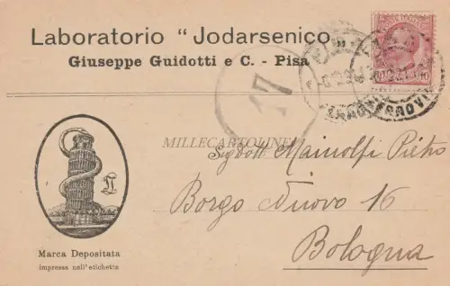 PISA - Postkarte Kopfstück Laboratorio Jodarsenico Giuseppe Guidotti 1921