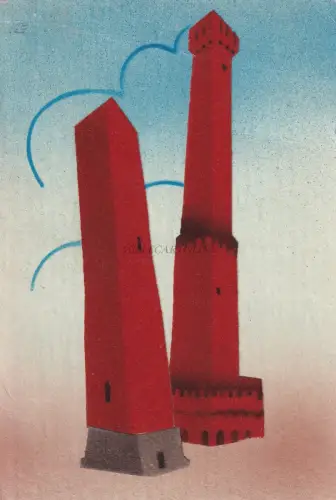 BOLOGNA - Die zwei Türme aus Leinenstoff 1945 WWII Postkarte für vermisste Soldaten