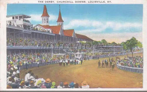 KENTUCKY - Louisville, The Derby, Churchill Downs, Postkarte 1937