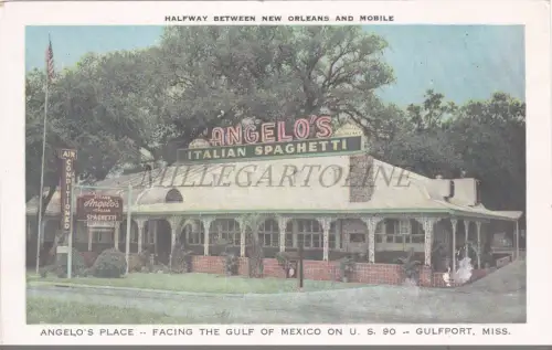 MISSISSIPPI - Gulfport, Angelo's Italian Spaghetti, Gulf of Mexico, Postkarte