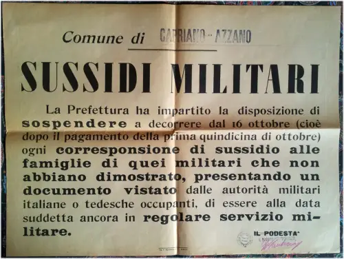 WANDBILD RSI-ZEIT, GEMEINDE CAPRIANO AZZANO (BS), MILITÄRISCHE SUBVENTIONEN, (1944) m